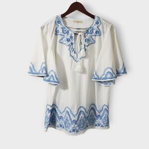 eShakti Wayward Fancies Floral Embroidered Fan Flare Sleeve Tunic Peasant L-14